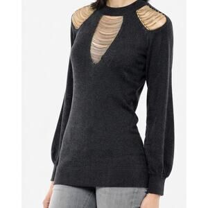 Mike Gonzalez Ella Sweater Womens Small Gray Chain Cutout Cashmere Wool Blend